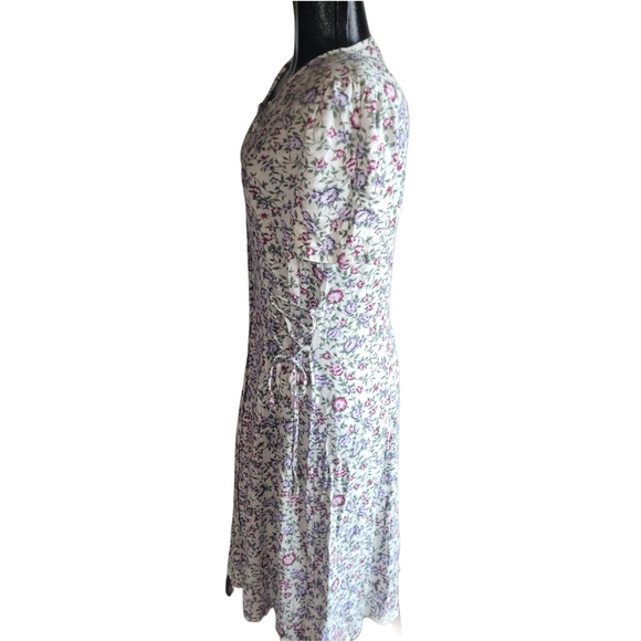 Vintage 90's Floral Print Short Sleeve Button Front Summer Dress - Picture 6 of 7